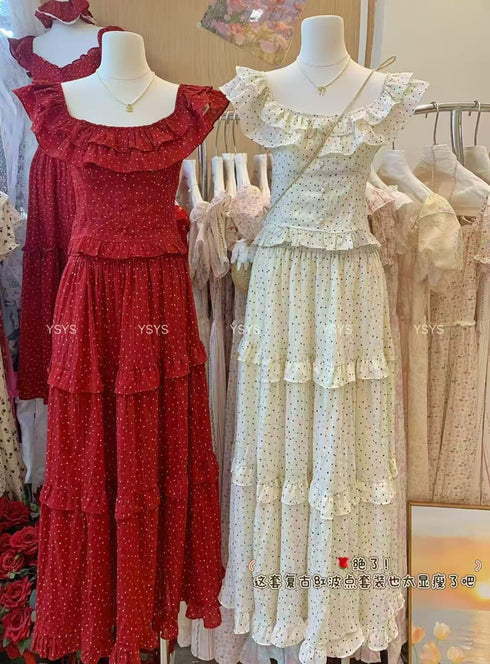 YSYS Korean Two Piece Broadneck Top with Skirt